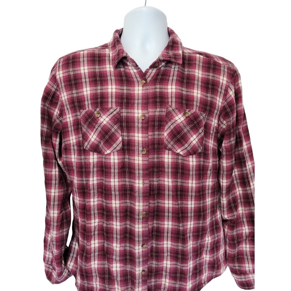 Gander Mountain Guide Series Shirt Womens L Flannel Cotton Button Outdoor Wine P
